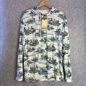 NWT Reel Obsession Sun Shirt, Men's M Pullover Hoodie, Vintage Print Neck Gaiter